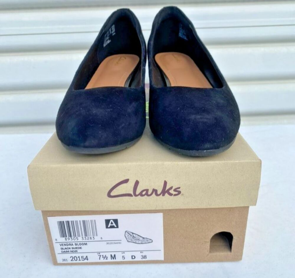 Clarks Artisan Vendra Bloom Slip On Wedge Suede Heel Black Womens - Size 7 1/2 M